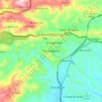Carte topographique Tierra Blanca, altitude, relief