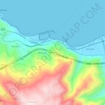 Carte topographique Scafa Alta, altitude, relief
