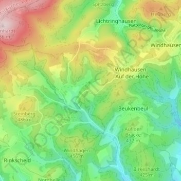 Carte topographique Roscheid, altitude, relief