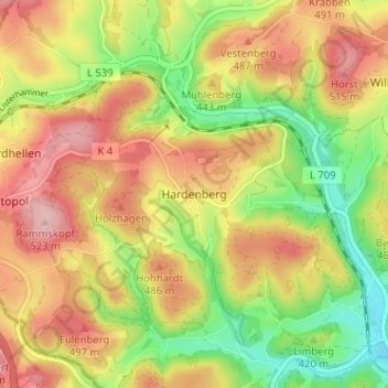 Carte topographique Hardenberg, altitude, relief