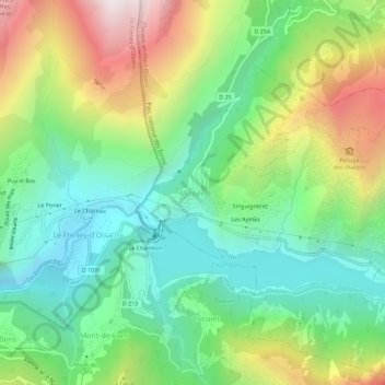 Carte topographique Mizoën, altitude, relief