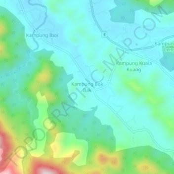 Carte topographique Kampung Bok Bak, altitude, relief