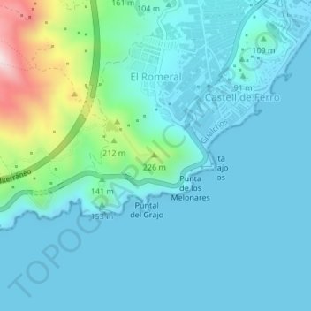 Carte topographique Faro de Castell de Ferro, altitude, relief