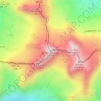 Carte topographique Dreiländerspitze, altitude, relief