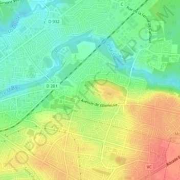 Carte topographique Nahuques, altitude, relief