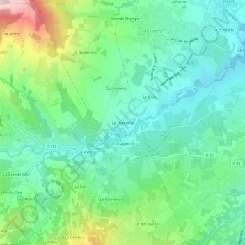 Carte topographique La Triandine, altitude, relief