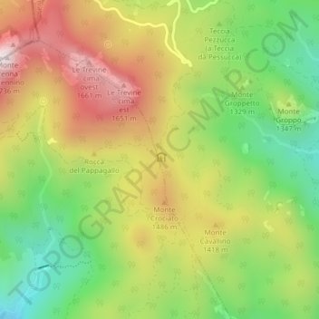 Carte topographique Faggio dei Tre Comuni, altitude, relief