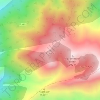 Carte topographique Tamrabet, altitude, relief