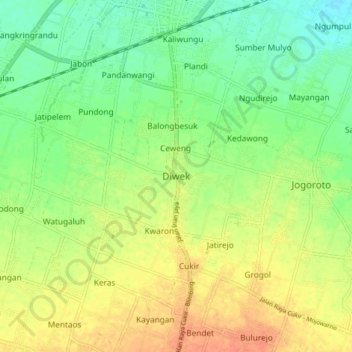 Carte topographique Diwek, altitude, relief