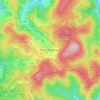 Carte topographique Brachthausen, altitude, relief