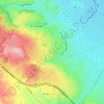 Carte topographique Farm Hills, altitude, relief