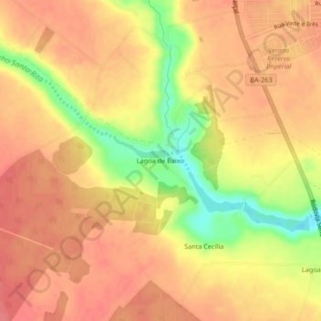 Carte topographique Vitória da Conquista, altitude, relief