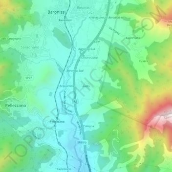 Carte topographique Aiello, altitude, relief