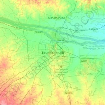Carte topographique Tiruchirappalli, altitude, relief