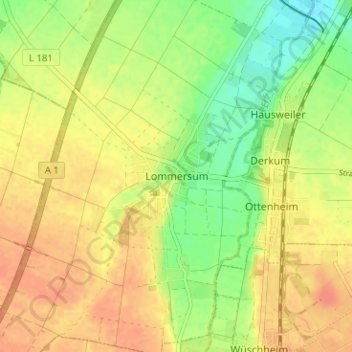 Carte topographique Lommersum, altitude, relief