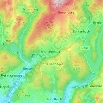Carte topographique Frömmersbach, altitude, relief