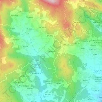 Carte topographique Vilapouca, altitude, relief