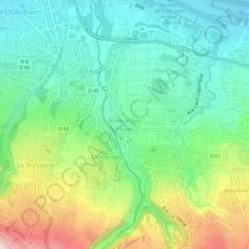 Carte topographique Rivière des Pluies, altitude, relief