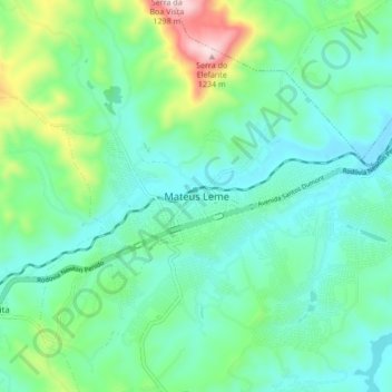 Carte topographique Mateus Leme, altitude, relief