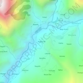 Carte topographique Bagiyanda, altitude, relief