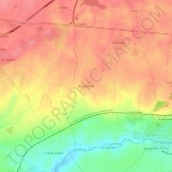 Carte topographique Les Coudraies, altitude, relief
