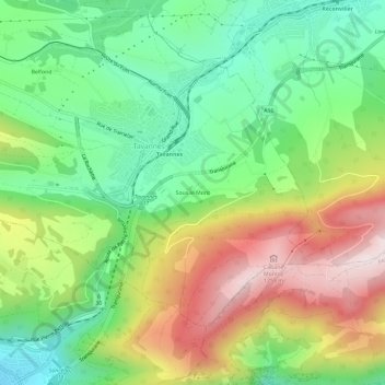 Carte topographique Sous le Mont, altitude, relief