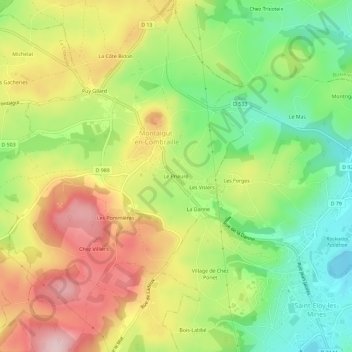 Carte topographique Le Prieuré, altitude, relief