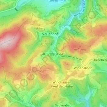 Carte topographique Lichtringhausen, altitude, relief