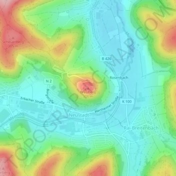 Carte topographique Breuberg, altitude, relief