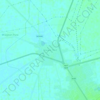 Carte topographique Malaut Pind, altitude, relief