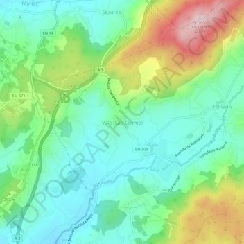 Carte topographique Vale (São Cosme), altitude, relief