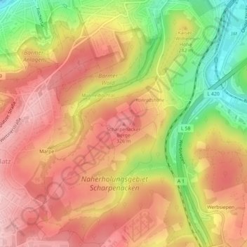 Carte topographique Scharpenacker Berge, altitude, relief