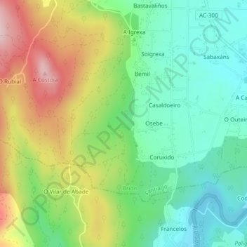 Carte topographique O Piñeiriño, altitude, relief