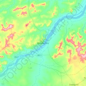Carte topographique Koulikoro, altitude, relief