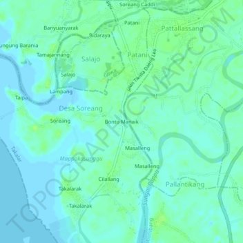 Carte topographique Bonto Manaik, altitude, relief