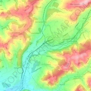 Carte topographique Grünen, altitude, relief