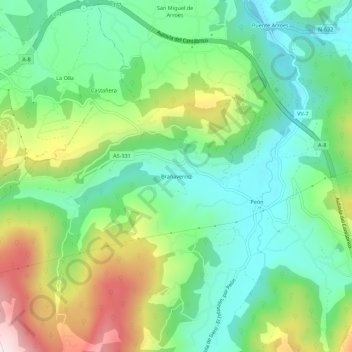 Carte topographique Brañaverniz, altitude, relief