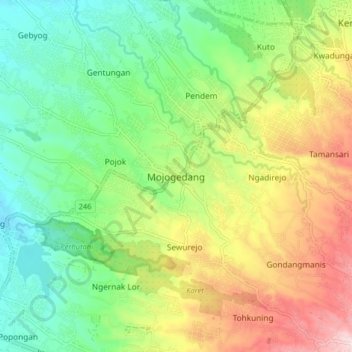 Carte topographique Mojogedang, altitude, relief