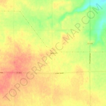 Carte topographique Hanford, altitude, relief
