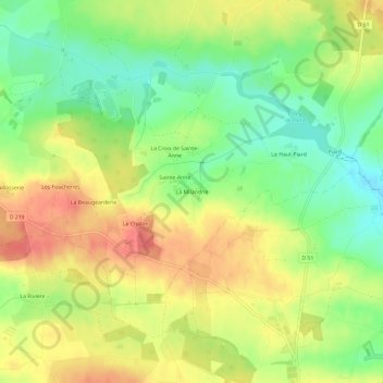 Carte topographique La Milandrie, altitude, relief