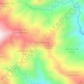 Carte topographique Los Rastrojos, altitude, relief