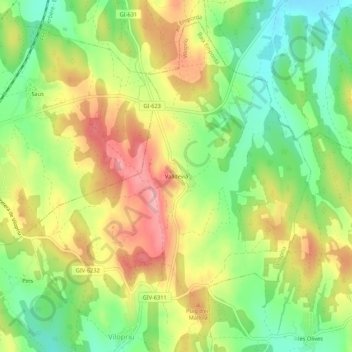Carte topographique Valldevià, altitude, relief