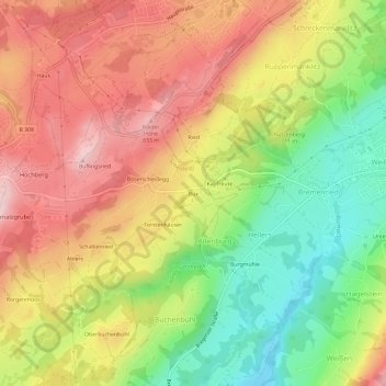 Carte topographique Bux, altitude, relief