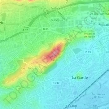Carte topographique La Valette-du-Var, altitude, relief