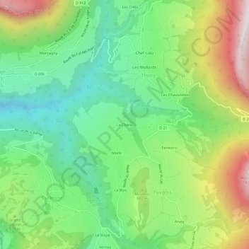 Carte topographique Le Chêne, altitude, relief