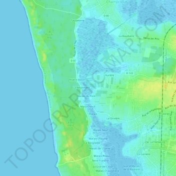 Carte topographique Marais Moizon, altitude, relief