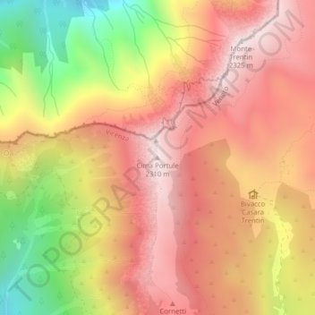 Carte topographique Cima Portule, altitude, relief