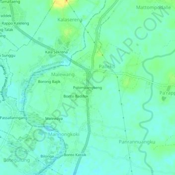 Carte topographique Polombangkeng, altitude, relief