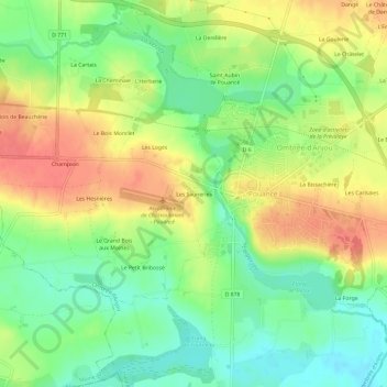 Carte topographique Les Sauneries, altitude, relief