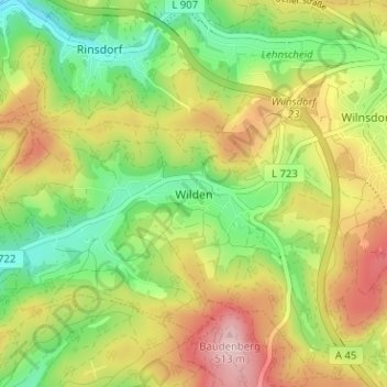 Carte topographique Wilden, altitude, relief